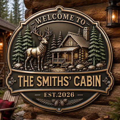 Custom Cabin Shaped Metal Sign - Personalized Summer Vacation And Travel Gifts For Mom, Dad, Brother, Sister - Cozy Days Happy Ways