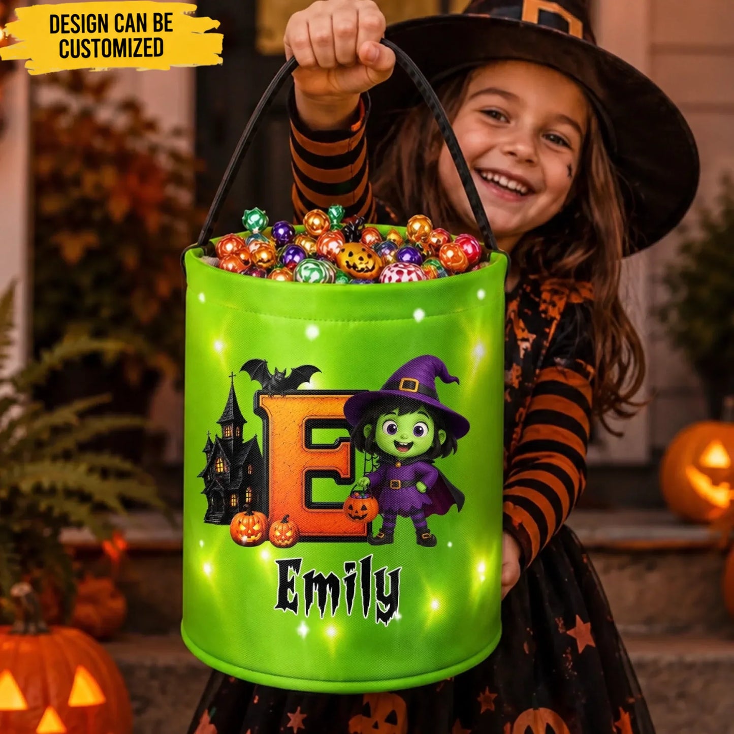 Custom LED Light Bucket Bag - Personalized Halloween Birthday Gifts For Kids - Mini Monster