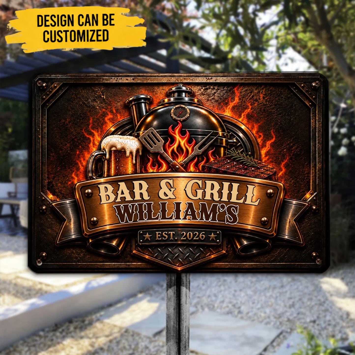 Grill Flame - Personalized Metal Sign