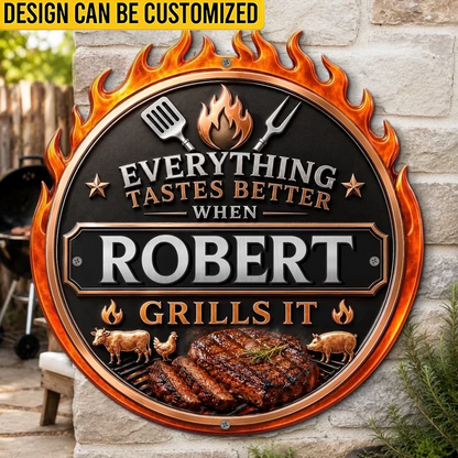 Custom BBQ Shaped Metal Sign - Personalized Grilling Gifts For BBQ Lovers, Husband, Son, Grandson, Brother, Grandpa, Dad, Yourself - Keep Calm And Grill On