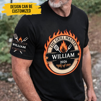 Custom T-Shirt With Design On Sleeve -The Grill Master