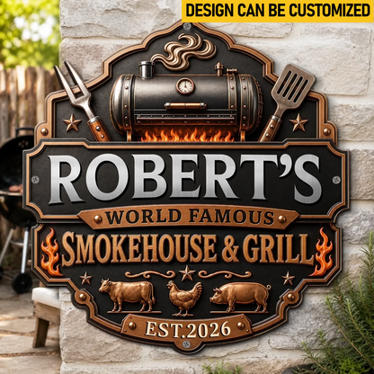 Custom BBQ Shaped Metal Sign - Personalized Grilling Gifts For BBQ Lovers, Husband, Son, Grandson, Brother, Grandpa, Dad, Yourself - Fire Up  Fun