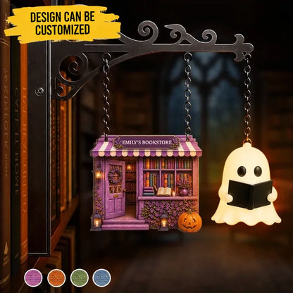 Custom Halloween Reading Ghost Shelf Decor - Personalized Bookish Gifts For Book Lovers, Bookworms, Readers - Lost In Cozy Spooky Stories