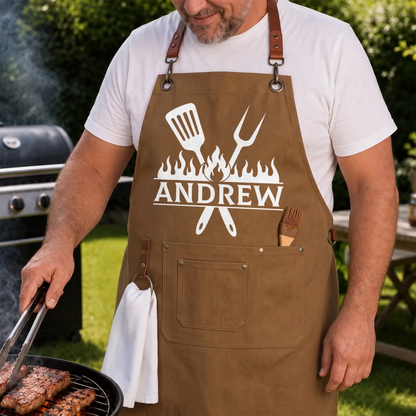 Custom Canvas Apron - Personalized Birthday Gifts For Husband, Son, Grandson, Brother, Grandpa, Dad, Yourself - Grill Sergeant On Duty