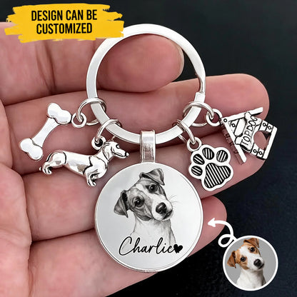 Custom Dog Photo Keychain - Personalized Dog Portrait and Name - Gift for Dog Lovers