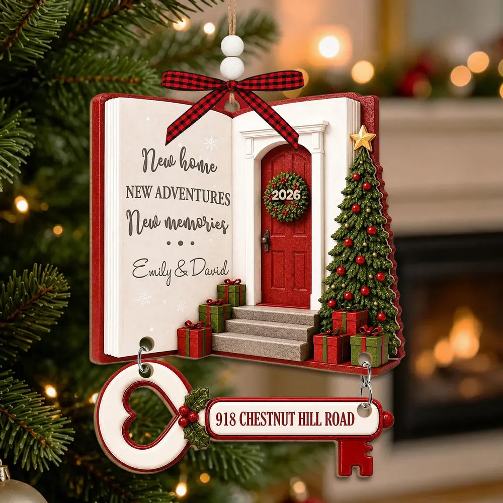Custom First Christmas Wooden Ornament With Tag - Personalized Christmas Birthday Gifts For Dog Cat Lovers, Dog Dad And Mom, Cat Owners - New Adventures