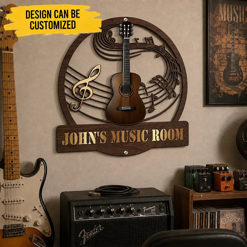 Custom Name & Guitar Type Metal Sign - Personalized Guitar Music Room Wall Decor For Guitarists, Musicians, Music Lovers - My Music Room