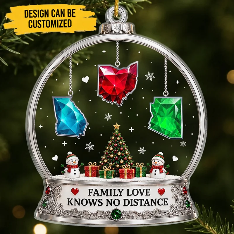 Custom Long Distance Acrylic Ornament - Personalized Christmas Birthday Gifts For Mom, Dad, Brother, Sister - Miles Apart Connected At Heart