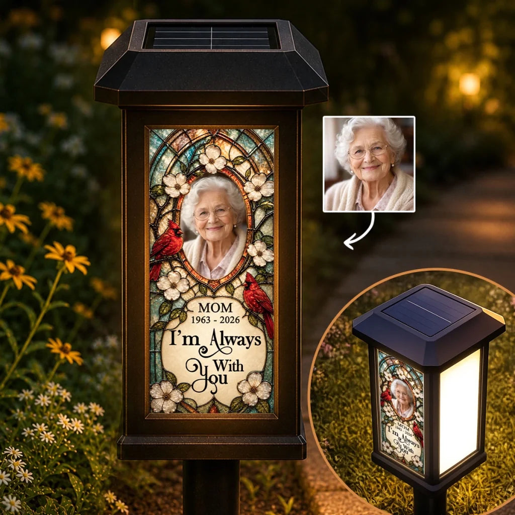 Custom Photo Solar Garden Light - Personalized Memorial Sympathy Gifts For Loss Of Mom, Dad - Whispers Of Light