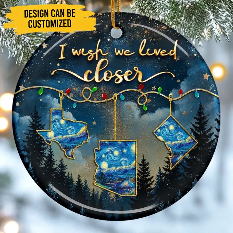 Custom Long Distance Ceramic Ornament - Personalized Best Friend Christmas Birthday Gifts For Women, Besties, Sisters, BFF - Hearts Stay Close Across Miles