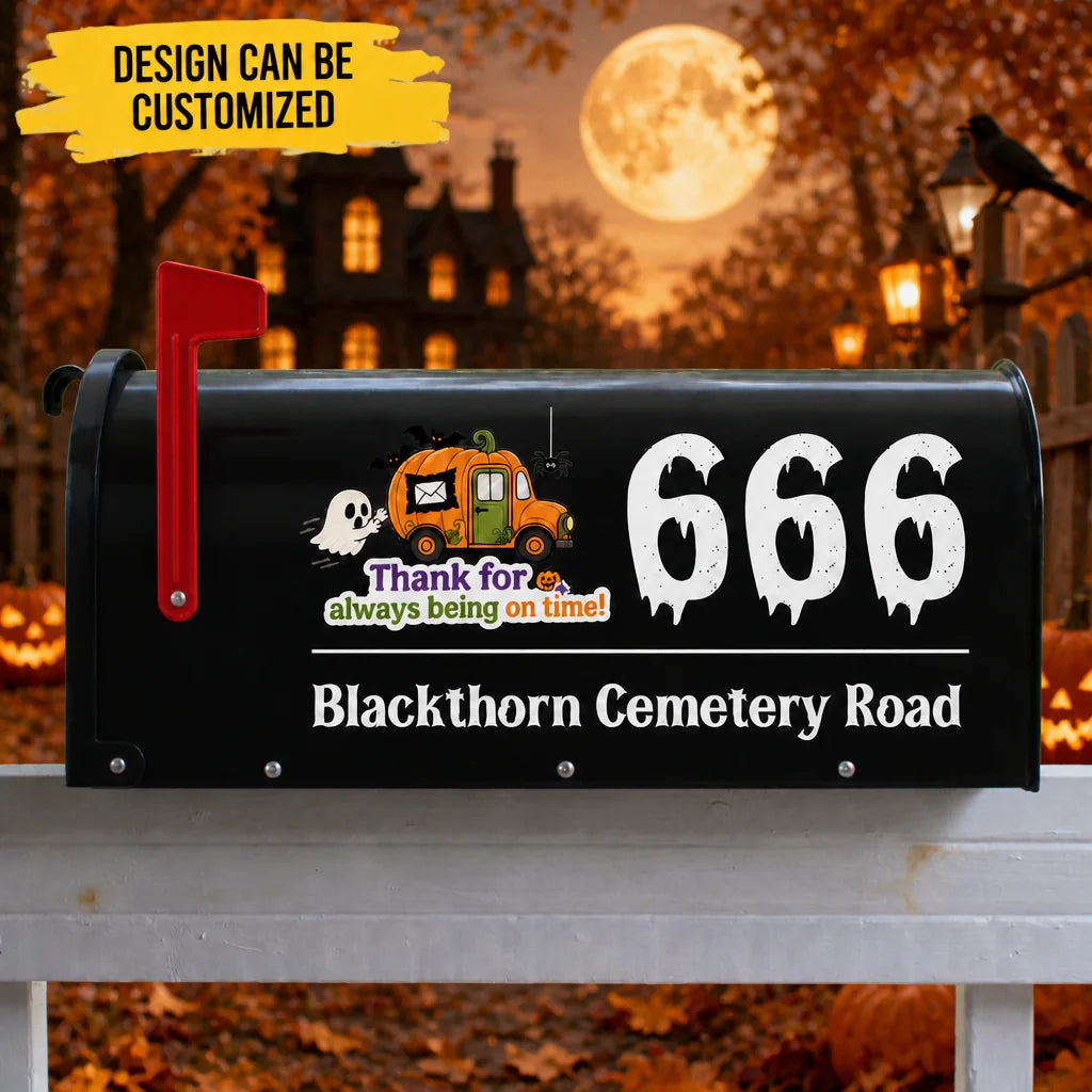 Custom Halloween Mailbox Decal - Personalized Ghost and Pumpkin Address Label - Spooky Home Decoration