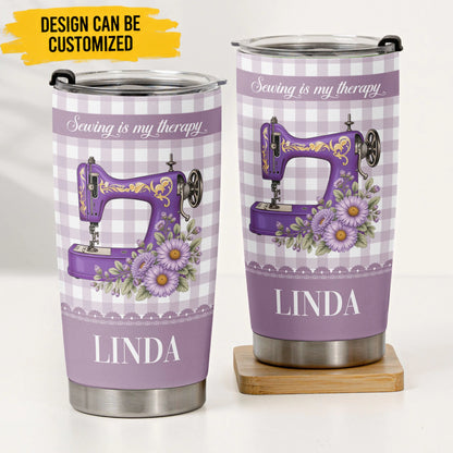 Custom Name Birth Flower Tumbler - Personalized Sewing Machine and Quote - Gift for Sewing Lovers