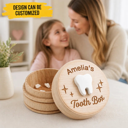 Custom Name Wooden Tooth Box - Personalized Laser Engraved Keepsake For Kids, Toddlers, Children - My Little Tooth Fairy Box