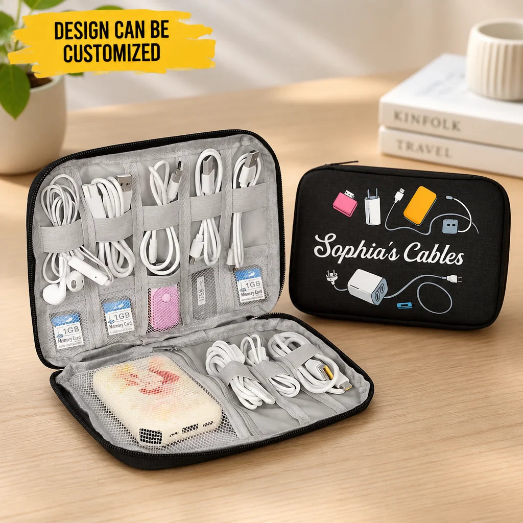 Custom Electronic Accessories Box for Cables - Personalized Tech Organizer Gift For Travelers, Commuters, Remote Workers - My Cable Station