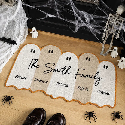 Custom Shaped Doormat - Personalized Halloween Decor Birthday Gifts For Mom, Dad, Brother, Sister, Kids - Ghost Family With Names