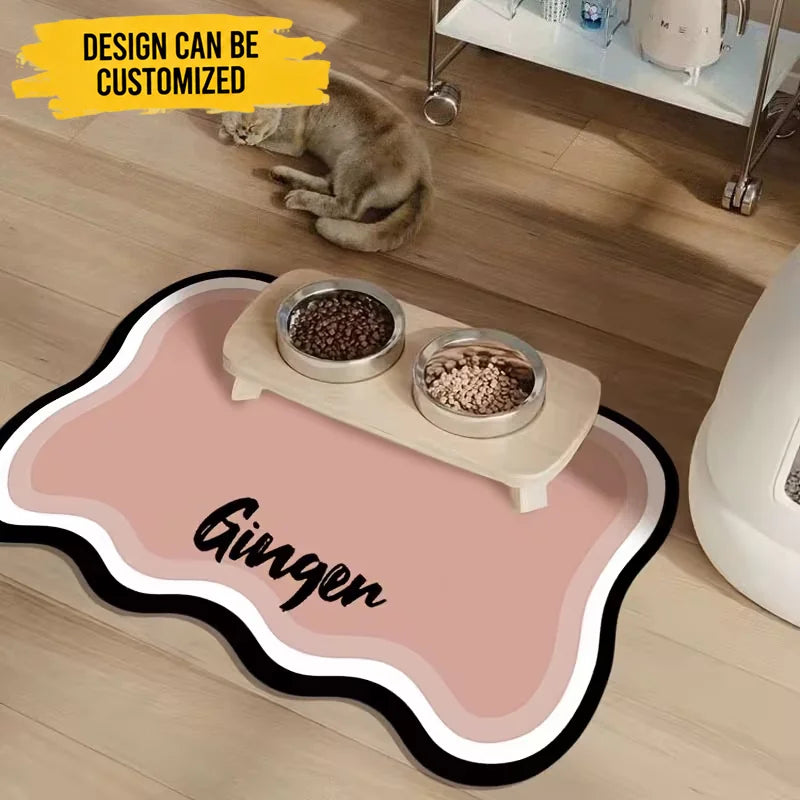 Custom Wave Shape Pet Feeding Pad - Personalized Pet Name Anti-Slip Paw Print Dog Cat Feeding Mat Quick Dry Waterproof - Perfect Gift for Pet Owners