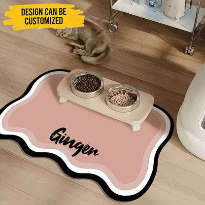 Custom Wave Shape Pet Feeding Pad - Personalized Pet Name Anti-Slip Paw Print Dog Cat Feeding Mat Quick Dry Waterproof - Perfect Gift for Pet Owners