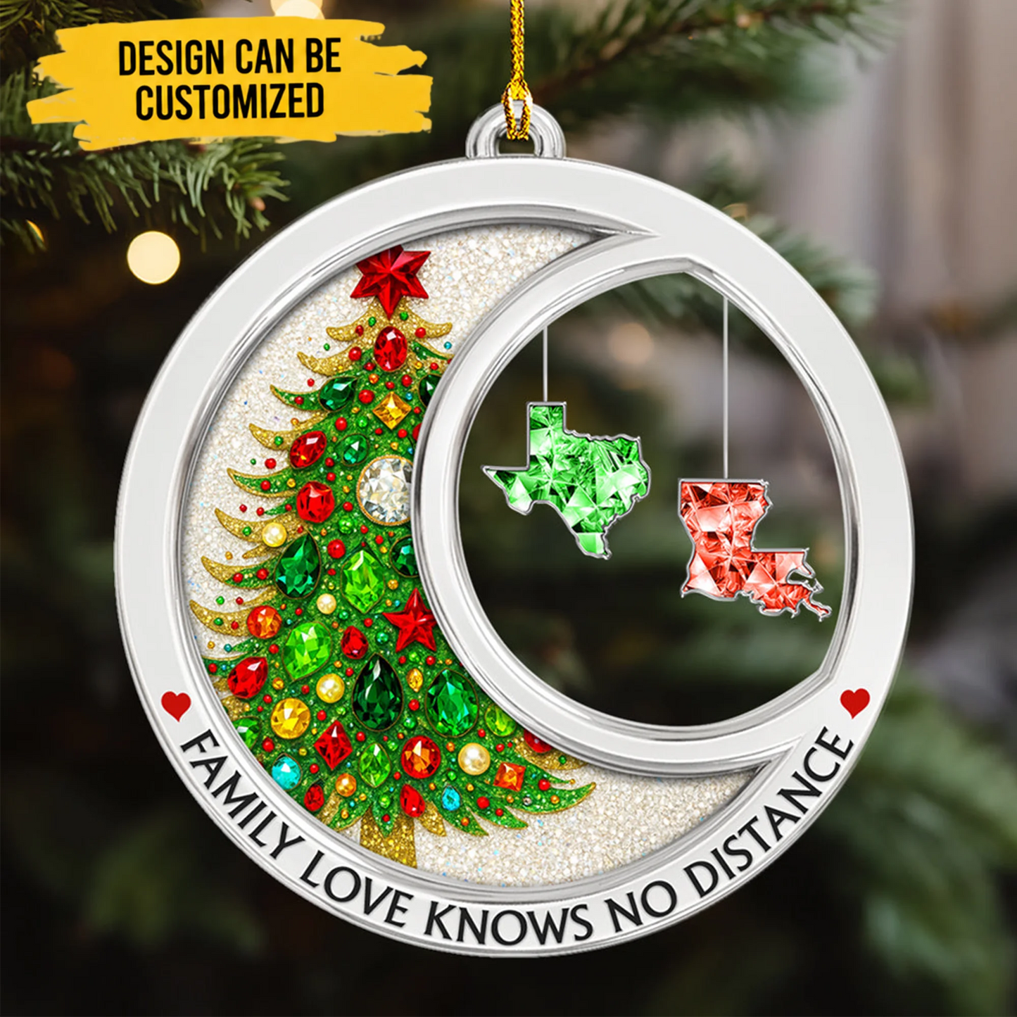 Family Love Knows No Distance Crystal - Personalized Acrylic Ornament