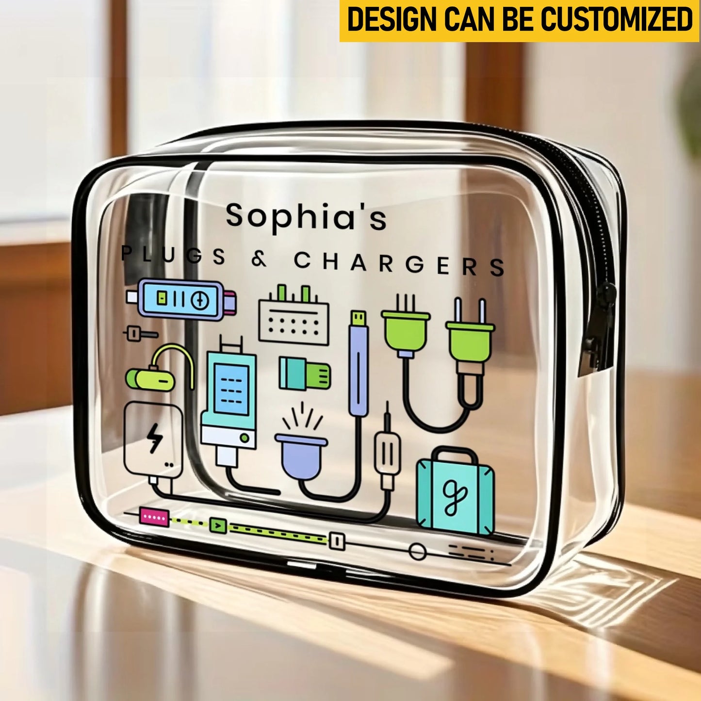 Custom Transparent Casual Handbag Suitable - Personalized Clear Cable & Charger Bag For Travelers, Commuters, Tech Lovers - My Plugs & Chargers