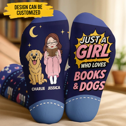 Custom Crew Socks - Personalized Bookish Gifts For Book Lovers, Bookworms, Readers, Dog Lovers, Dog Mom - Read More, Worry Less