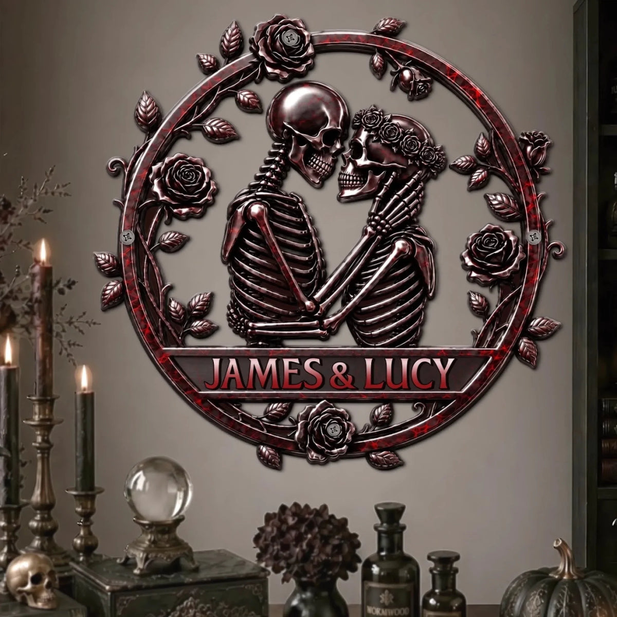 Custom Skeleton Shaped Metal Sign - Personalized Halloween Anniversary Wedding Gifts For Husband And Wife, Him And Her - Eternally Yours