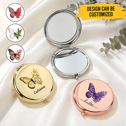 Custom Birth Flower Butterfly Wedding Birthday Gifts For Friends, Bridesmaid - Personalized Compact Mirror