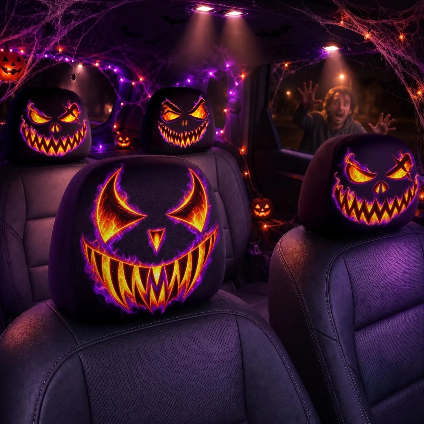 Custom Car Headrest Covers - Personalized Halloween Decor Birthday Gifts For Mom, Dad, Brother, Sister - Creep It Real, Drive