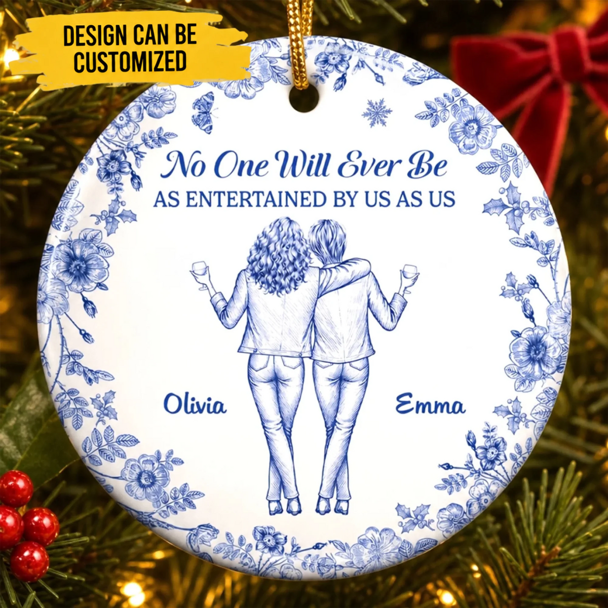 Custom Ceramic Ornament - Personalized Best Friend Christmas Birthday Gifts For Women, Besties, Sisters, BFF - Good Vibes Great Memories