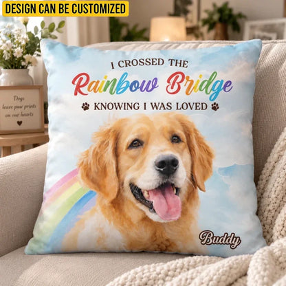 Personalized Pillow - Custom Pet Photo Sympathy Gift For Dog Owners, Cat Owners, Grieving Pet Parents - My Rainbow Bridge Angel