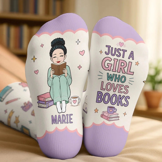 Custom Crew Socks - Personalized Bookish Gifts For Book Lovers, Bookworms, Readers - Just A Girl Collecting Stories
