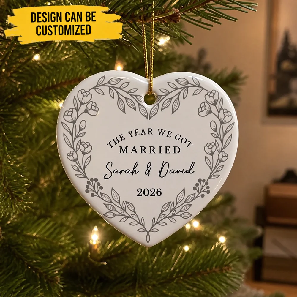 Custom Mr & Mrs Ceramic Ornament - Personalized First Holiday Married Keepsake, First Christmas Married Gift For Husband And Wife - Love You Forever
