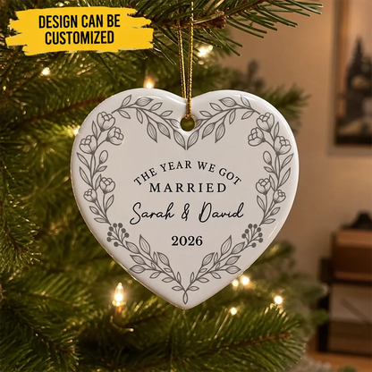 Custom Mr & Mrs Ceramic Ornament - Personalized First Holiday Married Keepsake, First Christmas Married Gift For Husband And Wife - Love You Forever