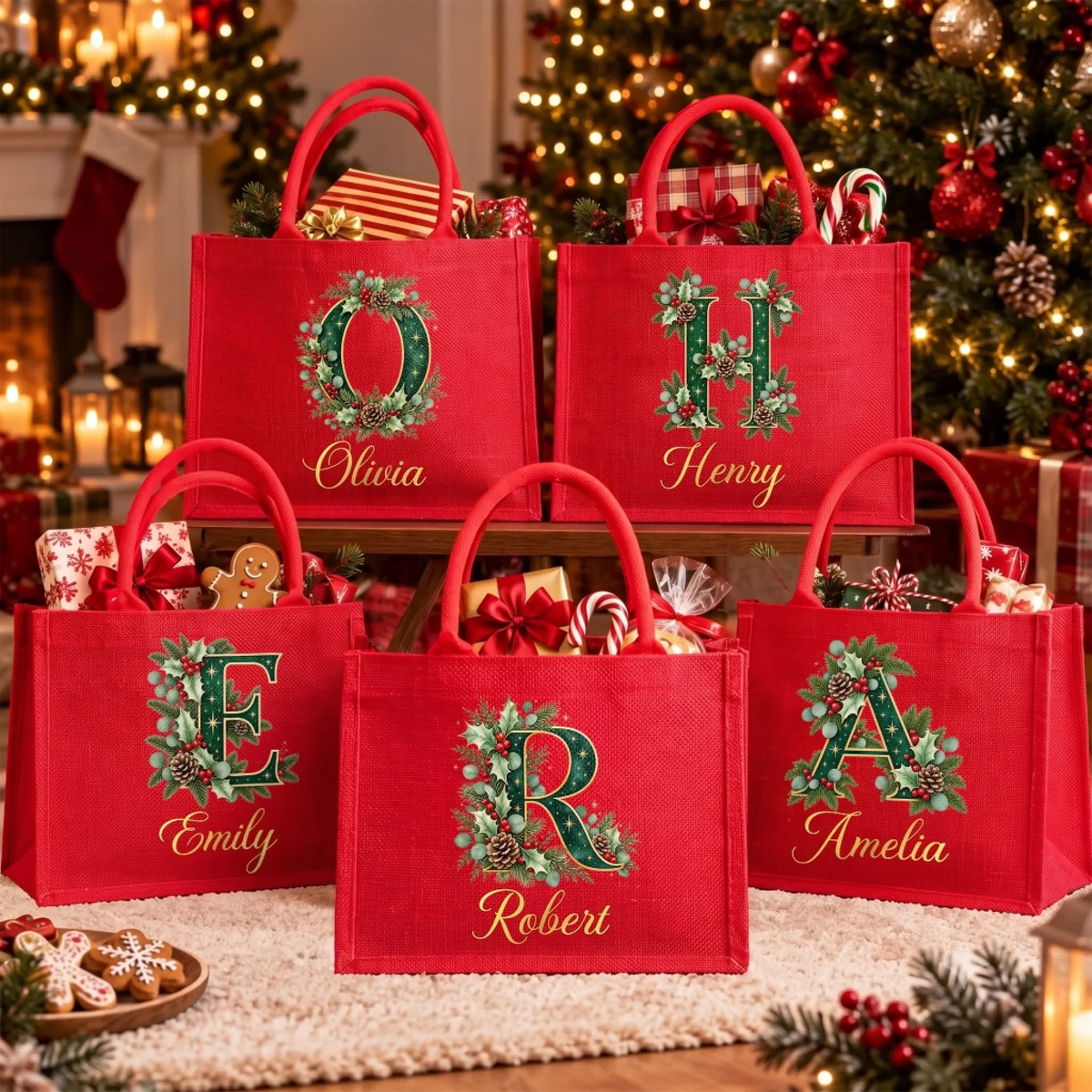 Custom Burlap Tote Bag - Personalized Christmas Birthday Gifts For Mom, Dad, Brother, Sister - Joyfully Gathered This Season