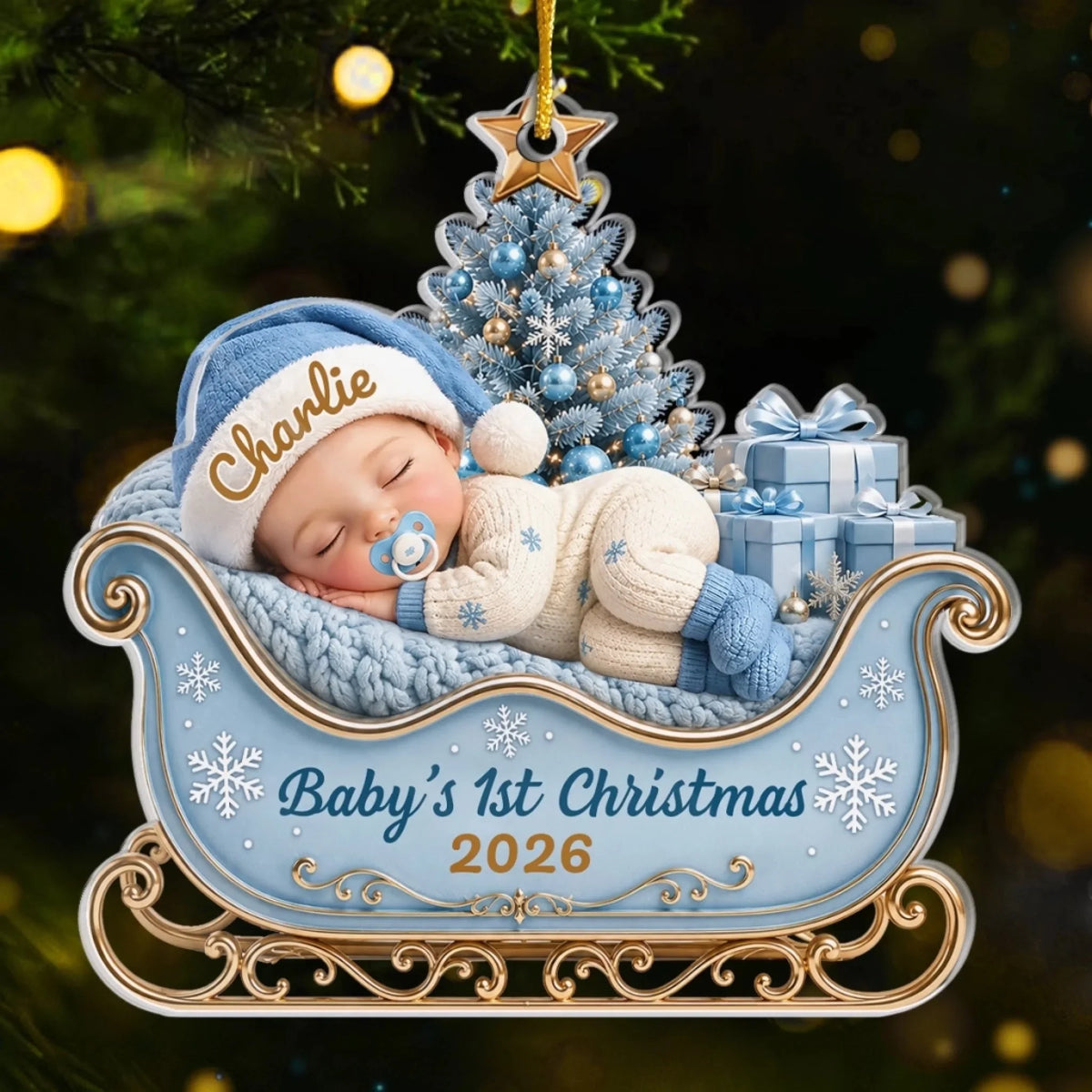 Custom First Christmas Acrylic Ornament - Personalized Christmas Baby Shower, Gender Reveal Gifts For New Moms, New Dads, New Parents - Precious Little Bundle Of Joy
