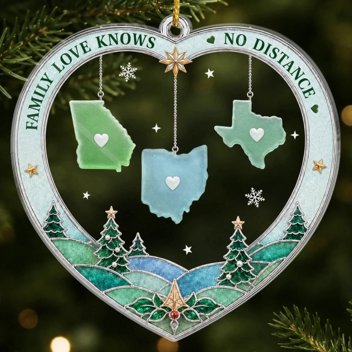 Custom Long Distance Acrylic Ornament - Personalized Christmas Birthday Gifts For Mom, Dad, Brother, Sister - Family Ties Us Together