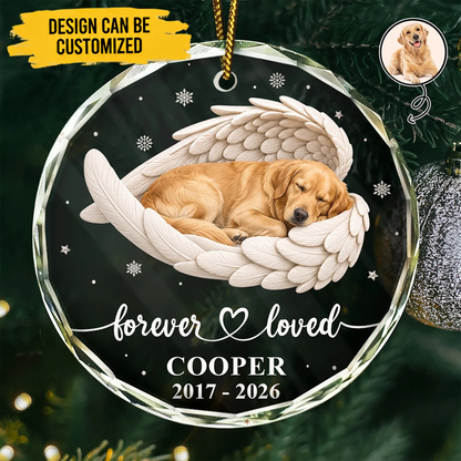 Custom Photo Sleeping Angel Forever Loved Memorial Dog Cat - Personalized Circle Glass Ornament