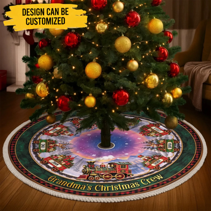 Custom Tree Skirt - Personalized Christmas Birthday Gifts For Grandma, Grandpa - All Aboard For Christmas