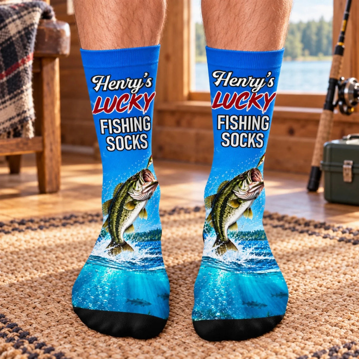 Custom Crew Socks - Personalized Birthday Fishing Gifts For Fisherman, Husband, Son, Grandson, Brother, Grandpa, Dad, Yourself - Good Times Great Catches