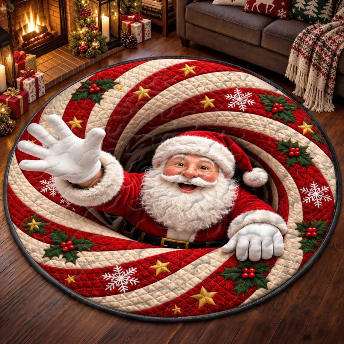 Custom Quilted Round Mat - Personalized Christmas Birthday Gifts For Mom, Dad, Brother, Sister - Welcome To Our Cozy Home