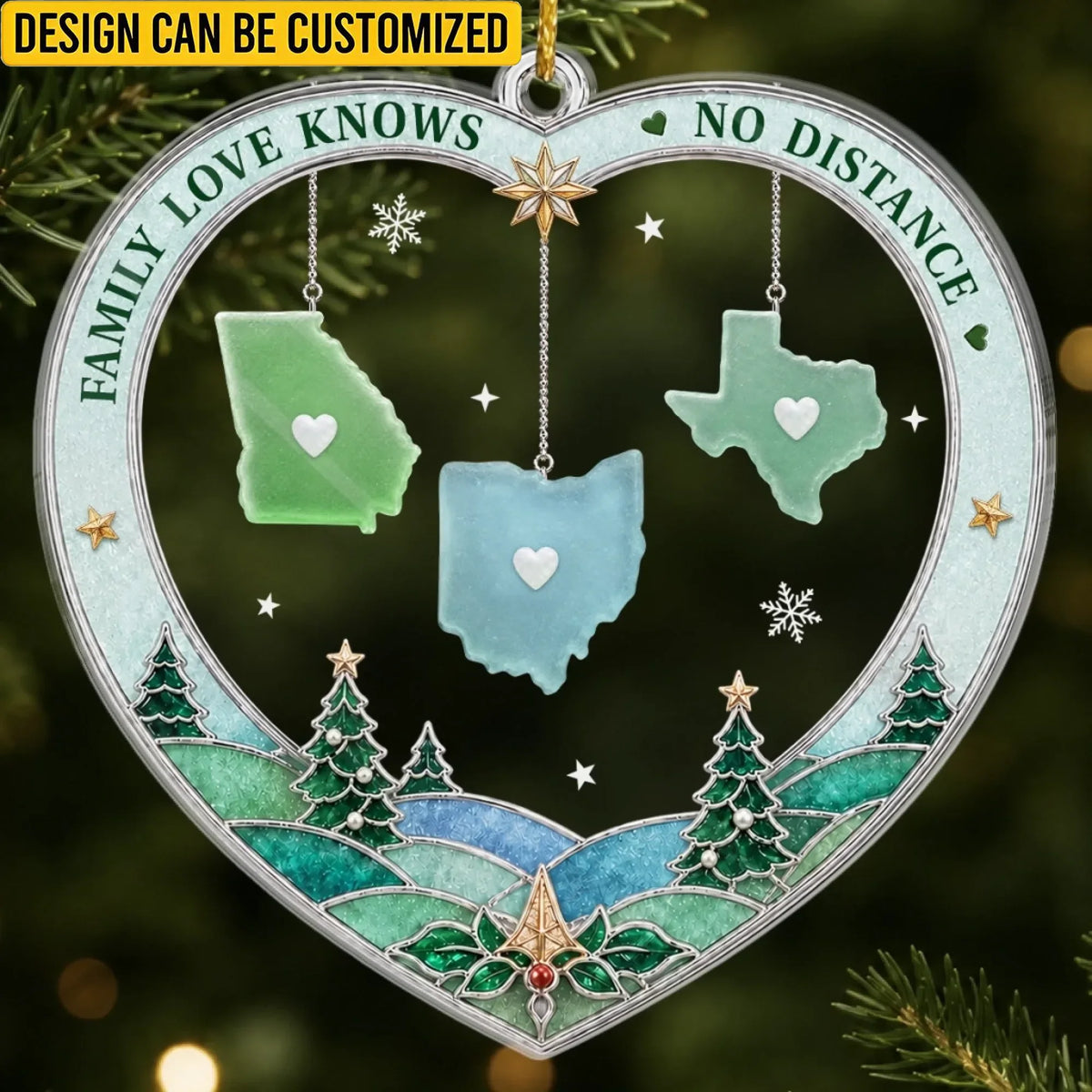 Custom Long Distance Acrylic Ornament - Personalized Christmas Gifts For Family - Family Ties Us Together