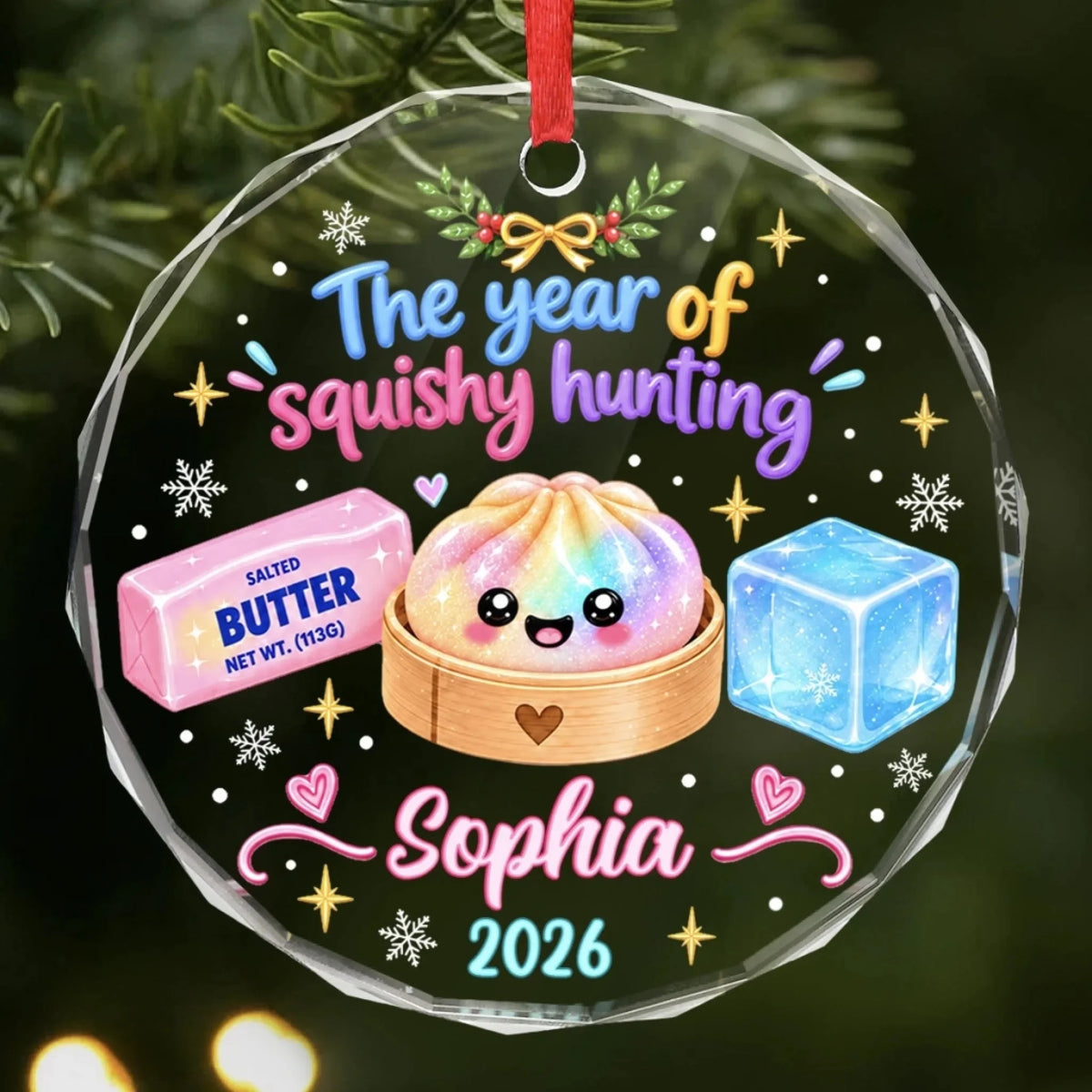 Custom Squishy Circle Glass Ornament - Personalized Christmas Birthday Gifts For Kids - Merry Squishy Moments