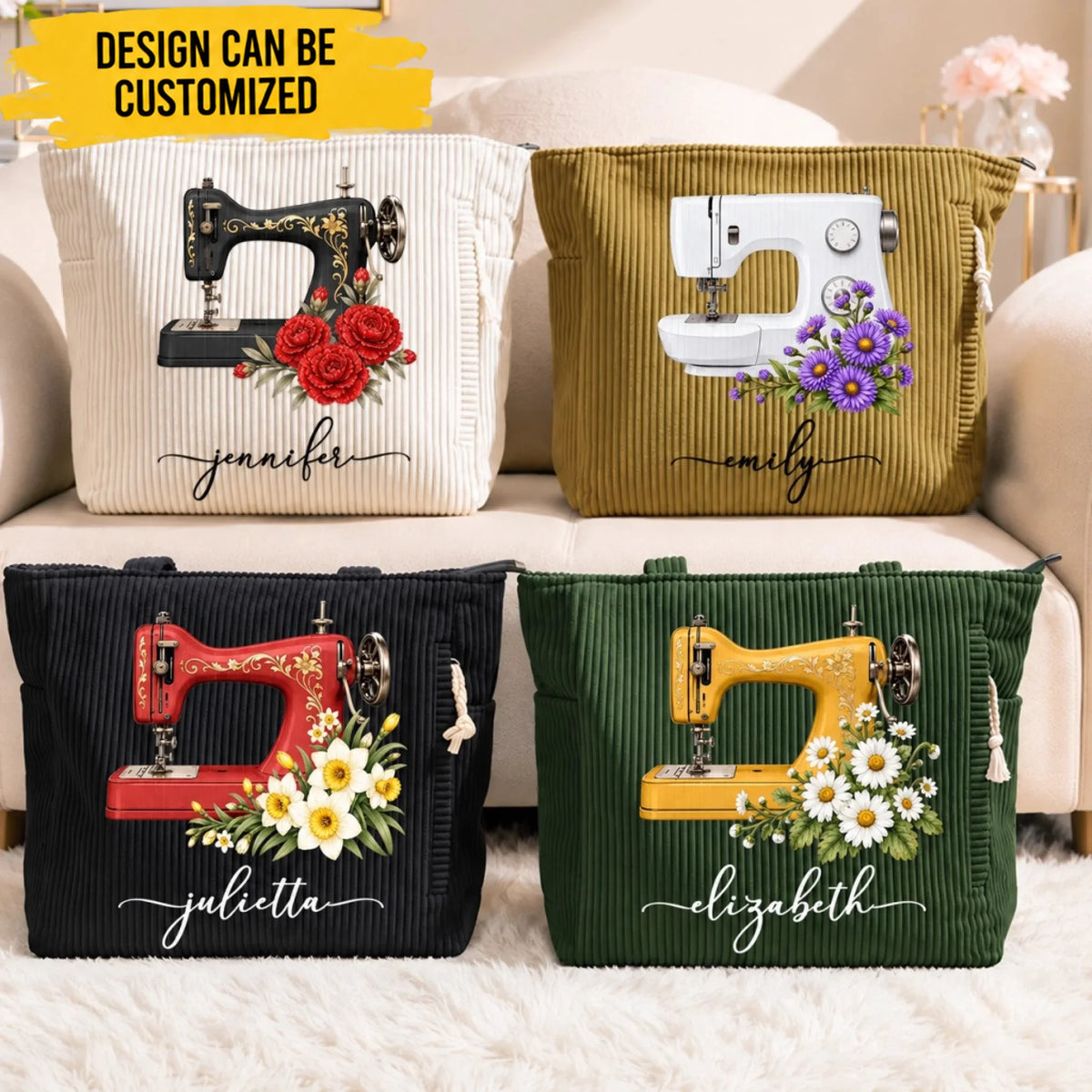 Custom Corduroy Tote Bag - Personalized Birthday Tailor Gifts For Sewer, Seamstress - Sew Much Love