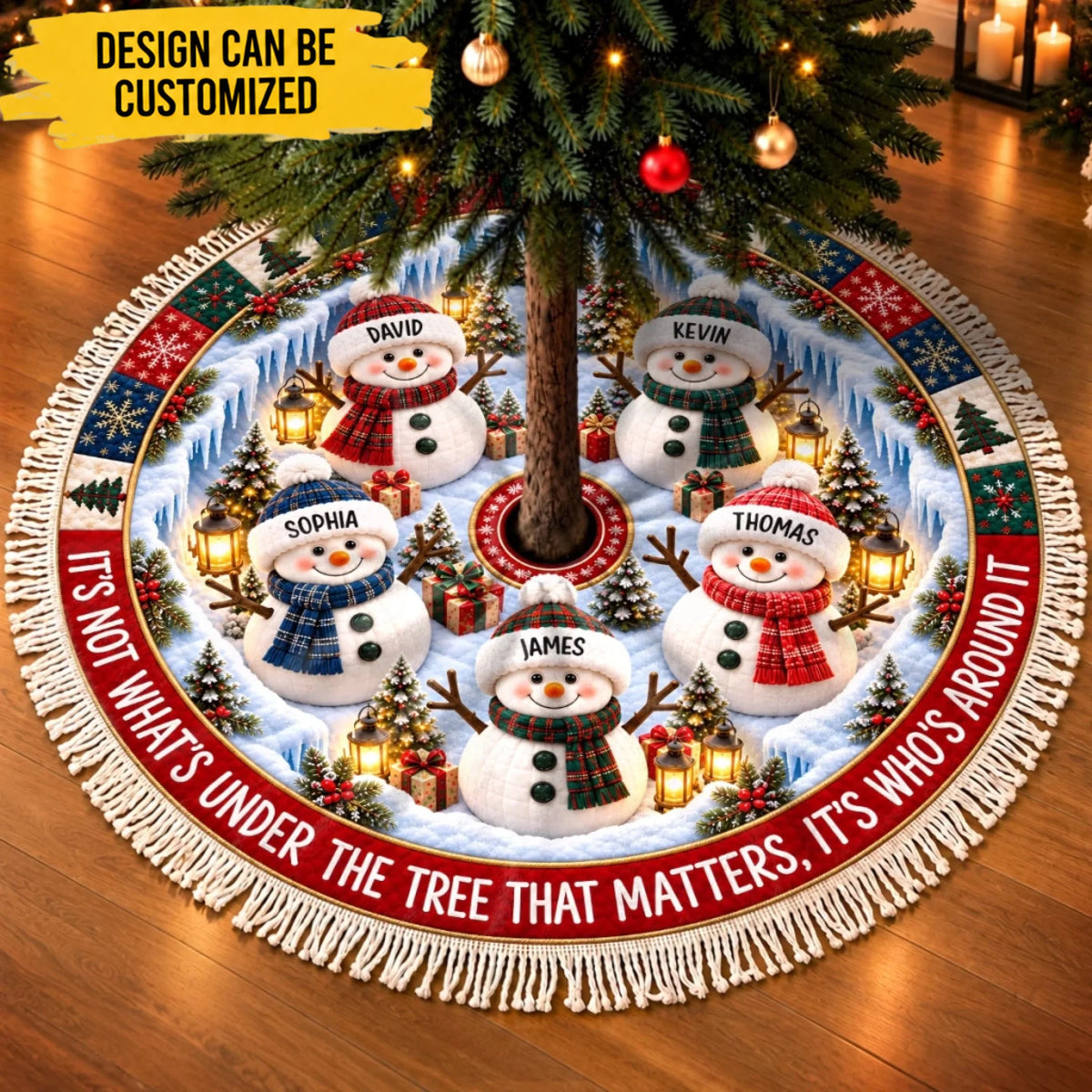 Custom Snowman Tree Skirt - Personalized Christmas Birthday Gifts For Mom, Dad, Brother, Sister - Under The Tree Together