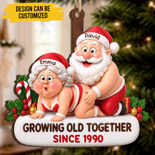 Custom Funny Wooden Ornament - Personalized Anniversary Christmas Wedding Gifts For Husband And Wife, Him And Her - Santa Couple Goals Forever