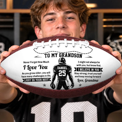 Custom Leather Football - Personalized Birthday Gifts For Son, Grandson, American Football Lovers, Sports Fans, Sports Lovers - Never Give Up On Dreams