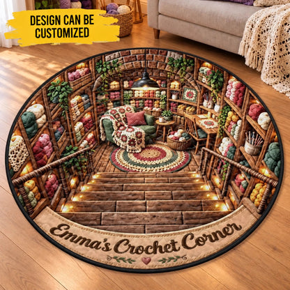 Custom Name Crochet Corner Decor - Personalized Quilted Round Mat