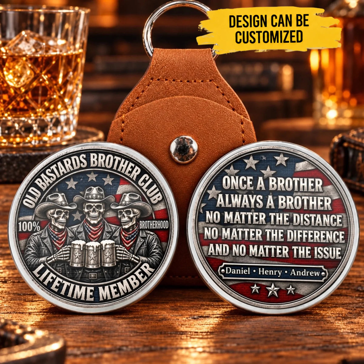 Custom Name Skull Brotherhood Gifts For Brothers - Personalized Pocket Hug
