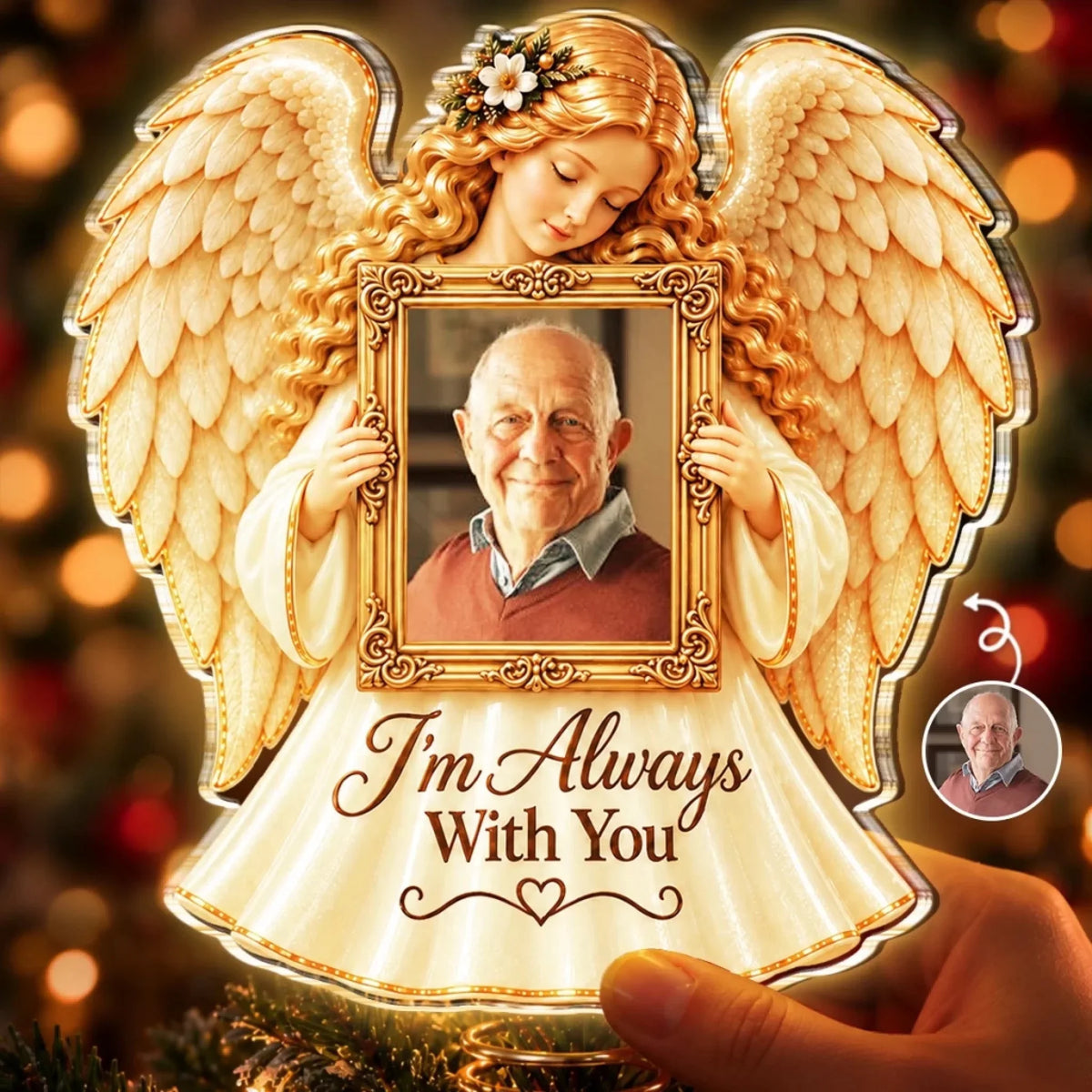 Custom Photo Guardian Angel Memorial Keepsake - Personalized LED Tree Topper