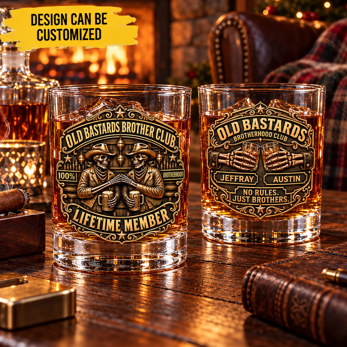 Custom Name Brotherhood Built To Last Forever Gifts - Personalized Whiskey Glass