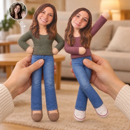 Custom Photo Bestie Gifts for Sisters, Coworkers And Family - Personalized Toy Poseable Plush Doll